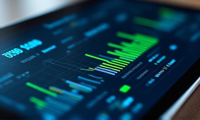 Close-up of a high-tech monitor displaying KPI metrics
